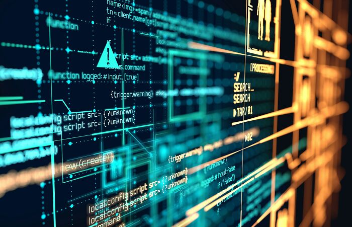 Digital code and data visualization representing work secrets in technology and service professions like baristas and plumbers.