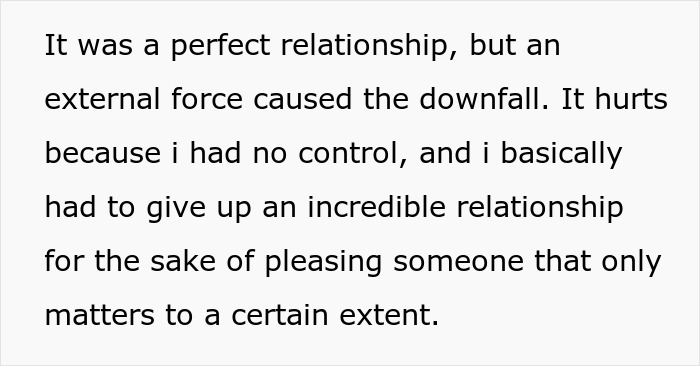 Text describing a perfect relationship ruined by an external force after a mom sent her daughter on a date.