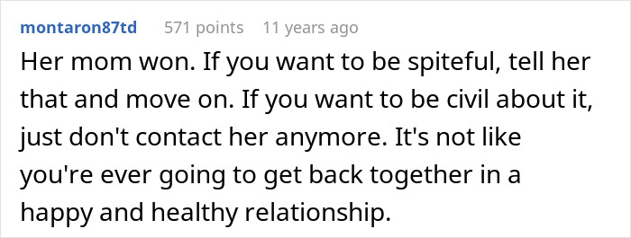 Comment discussing a mom destroying her daughter&rsquo;s happy relationship after sending her on a date.