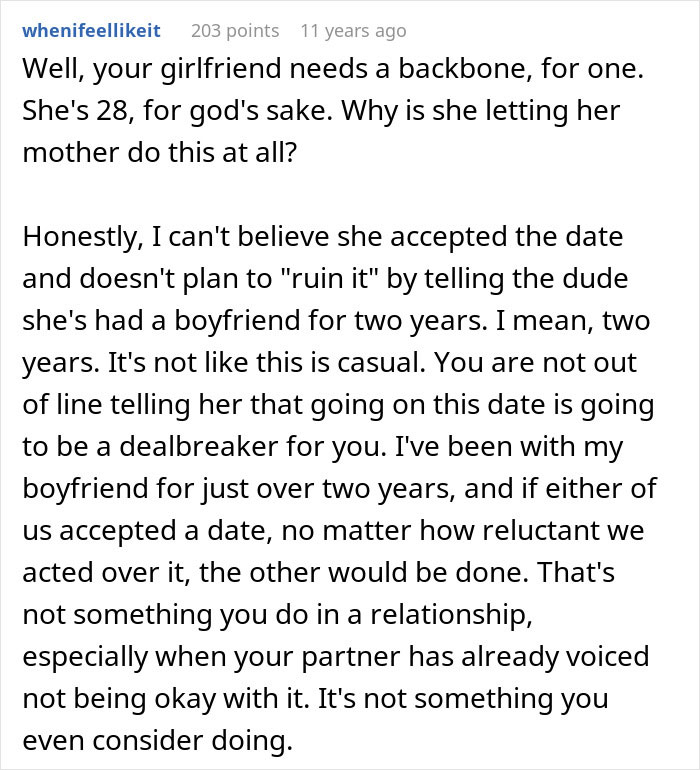 Text post discussing a mom&rsquo;s interference destroying daughter&rsquo;s happy relationship after sending her on a date.