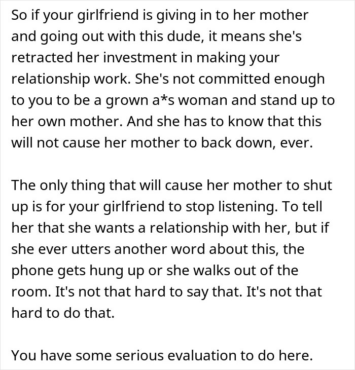 Text excerpt discussing relationship struggles caused by a mom interfering in her daughter's happy relationship after sending her on a date.