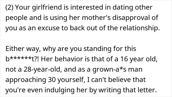 Text excerpt about a mother&rsquo;s disapproval impacting her daughter&rsquo;s dating relationship and causing conflict.