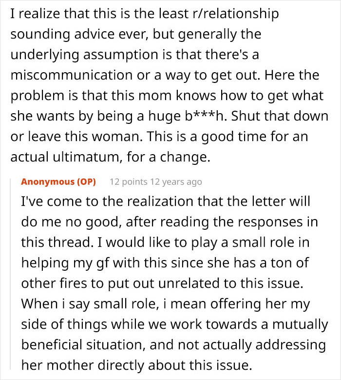 Screenshot of an online discussion about a mom destroying her daughter&rsquo;s happy relationship after sending her on a date.