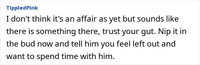 Comment discussing a suspicious wife&rsquo;s feelings about her husband glued to his wife&rsquo;s friend during the holiday.