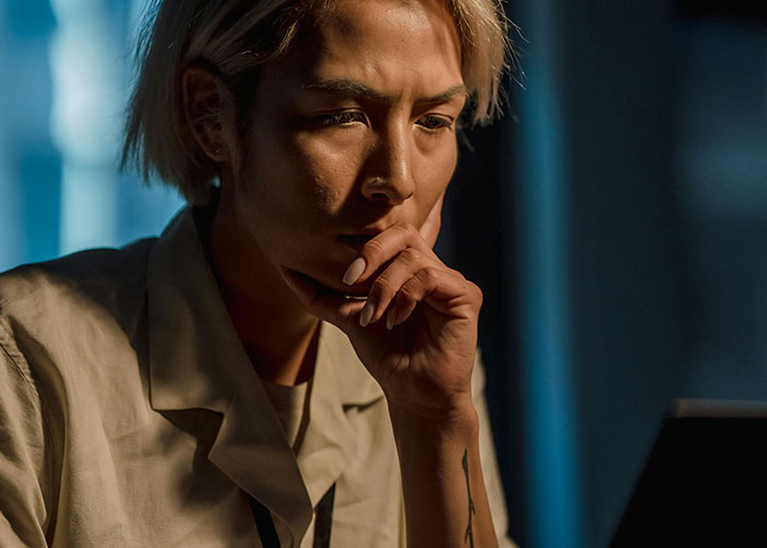 Woman looking shocked and contemplative, discovering her supportive husband made fun of her to his cheating ex-wife. Woman looking shocked and contemplative, discovering her supportive husband made fun of her to his cheating ex-wife.