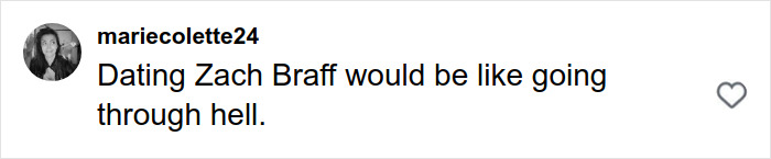 Social media comment mentioning dating Zach Braff and hinting at challenges related to Florence Pugh age gap discussion.