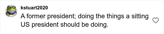 Comment by kstuart2020 praising a former president for actions expected from a sitting US president, reflecting on Barack Obama surprises plane full of war veterans.