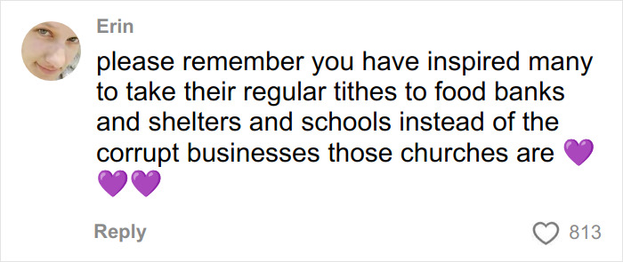 Comment discussing a woman's social experiment with US megachurches inspiring tithes to food banks and shelters online. Comment discussing a woman's social experiment with US megachurches inspiring tithes to food banks and shelters online.