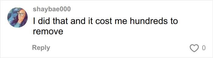 Comment from woman sharing her experience about impulsively getting freckles tattooed and the removal cost.