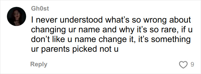 Comment from user Gh0st expressing confusion about the rarity of name changes after bullying over racist names.