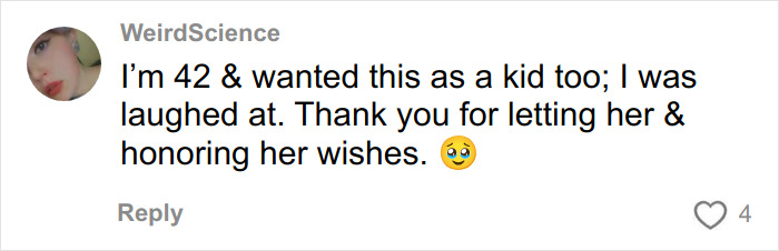 Social media comment expressing support for mom allowing 16-year-old daughter to change her racist name after bullying.