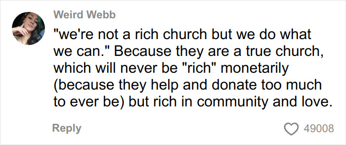 Social media comment discussing community and values in US megachurches during a woman's social experiment online. Social media comment discussing community and values in US megachurches during a woman's social experiment online.