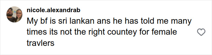 Comment from woman revealing disturbing truth about solo traveling warns about female travelers' safety risks.