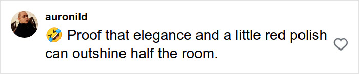 Comment about elegance and red polish highlighting a unique detail in Alexander Skarsg&aring;rd's perfect man look.