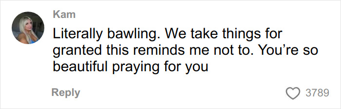 Comment from Kam expressing emotional support and sympathy for the girl paralyzed after a fun adventure gone wrong.