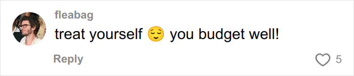 Comment from fleabag with glasses and beard saying treat yourself you budget well about surviving 27 days in NYC on 100 dollars.