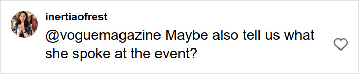 User comment on Instagram questioning Vogue magazine about what Amal Clooney spoke at the event after Photoshop controversy.