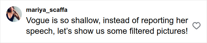 Comment criticizes Vogue for showing filtered pictures instead of Amal Clooney&rsquo;s speech, highlighting a major Photoshop blunder.