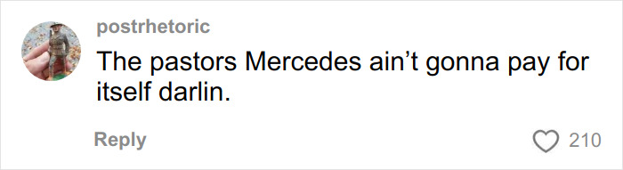 Screenshot of a social media comment reacting to a woman's social experiment with US megachurches online. Screenshot of a social media comment reacting to a woman's social experiment with US megachurches online.