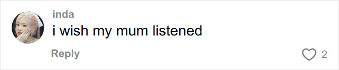 Comment on social media post expressing regret that mom did not listen, related to mom allowing 16-year-old daughter to change racist name after bullying.