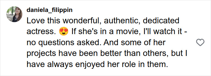 User comment praising Florence Pugh as a dedicated actress with consistently enjoyable roles and varied project quality.