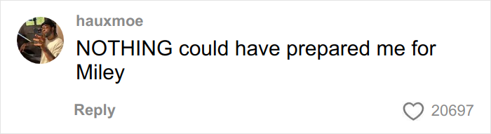 Comment on social media from user hauxmoe about tattoo regrets related to Miley, going viral with many likes.