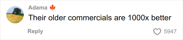 User comment on social media reading Their older commercials are 1000x better, related to Coca-Cola holiday commercial and AI prompts.