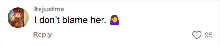 Screenshot of a social media comment saying I don&rsquo;t blame her with 95 likes, related to mom allowing daughter to change name.