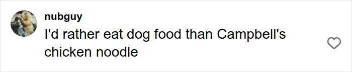 Screenshot of a social media comment criticizing Campbell's chicken noodle soup ingredients.