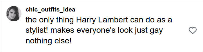 Comment about a stylist's effect on fashion, discussing style and appearance in a casual social media post.