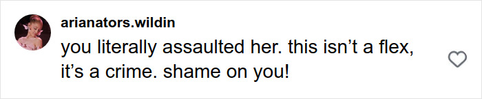 Screenshot of a social media comment criticizing a fan who attacked Ariana Grande at a premiere, highlighting backlash online.