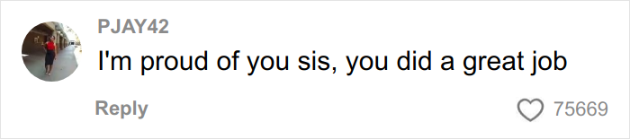 Comment praising a woman for her success, expressing pride in her achievement after her weight loss journey.