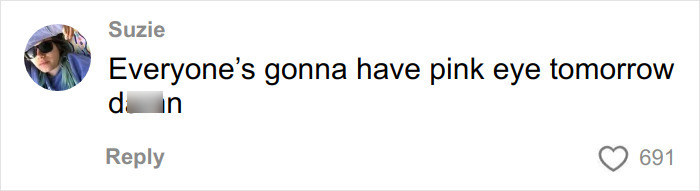 A social media comment warning about widespread pink eye, highlighting public reaction to influencer partying with infection. A social media comment warning about widespread pink eye, highlighting public reaction to influencer partying with infection.
