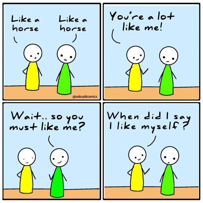 Minimalist comic strip with two characters delivering clever and hilarious everyday experiences in a unique artistic style.