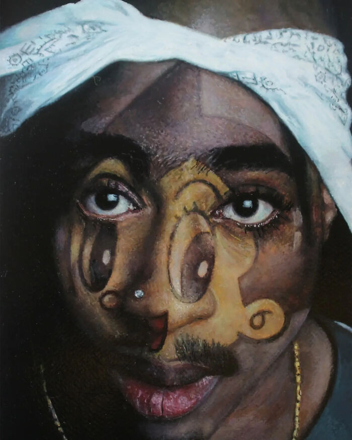 Surreal creepy painting blending distorted facial features in horror style, showcasing eerie artistic expression by Tyler Tilley.