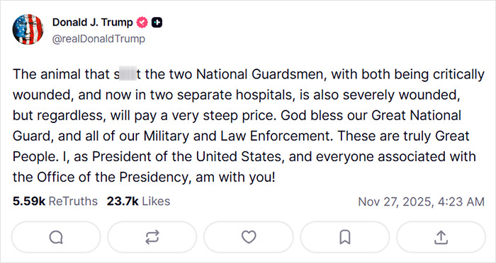 President Trump Issues Fiery Statement After National Guard Members Fatally Attacked Near White House