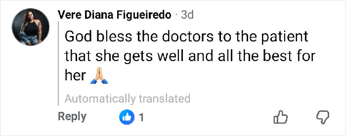 Comment on social media expressing gratitude to doctors for helping an influencer disfigured in botched plastic surgery.