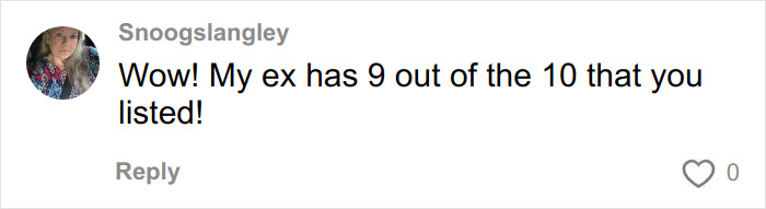 Screenshot of a social media comment reacting to 10 red flags that could mean someone is a narcissist. Screenshot of a social media comment reacting to 10 red flags that could mean someone is a narcissist.