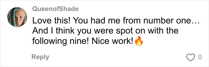 Comment from user QueenofShade praising an influencer's post about red flags that could mean someone is a narcissist. Comment from user QueenofShade praising an influencer's post about red flags that could mean someone is a narcissist.