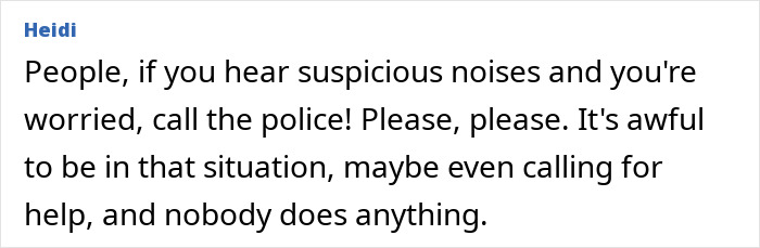 Comment warning people to call the police if they hear suspicious noises amid influencer&rsquo;s vanishing after Christmas party mystery.