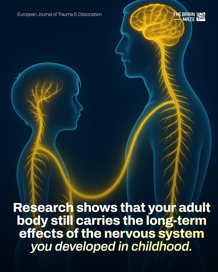 Glowing nervous system illustration connecting child and adult, highlighting incredible facts about the human body development.