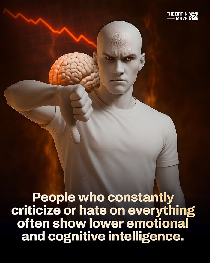 Angry 3D human figure with glowing eyes shows thumbs down, highlighting emotional and cognitive intelligence in the human body.