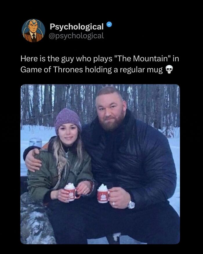 IG page sharing daily facts and interesting stories shows a man and woman sitting outdoors holding mugs in winter.