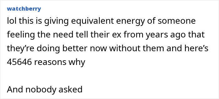 Text post by watchberry expressing energy of someone proving they're better after a difficult divorce and emotional struggle.