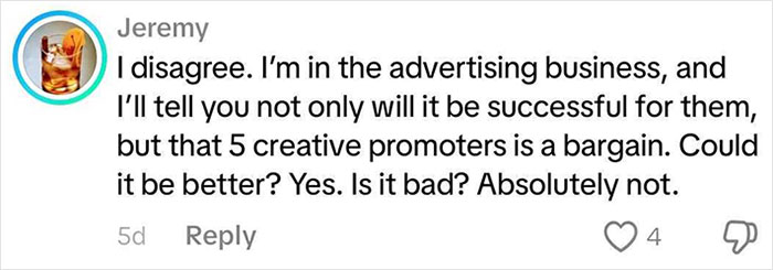 Comment from Jeremy discussing advertising success and value of creative promoters in Coca-Cola holiday commercial debate.