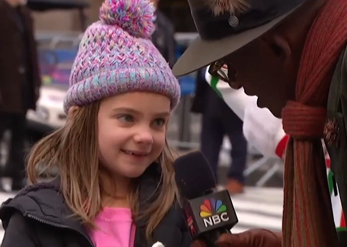 Little girl giving brutally honest reaction to golden ticket offer during Thanksgiving parade interview on NBC. Little girl giving brutally honest reaction to golden ticket offer during Thanksgiving parade interview on NBC.