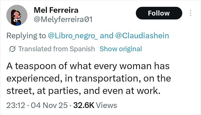 Tweet discussing the reality for a lot of women, highlighting experiences of harassment in public and work spaces.