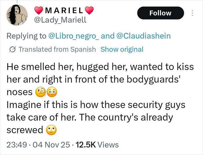 Tweet criticizing man who kisses and fondles Mexican president while she speaks, highlighting reality for many women.