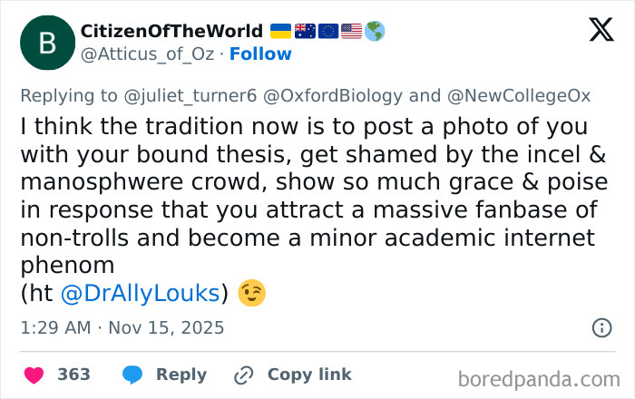 Tweet showing a man bashing woman’s PhD, followed by internet roasting him and celebrating women’s success online. Tweet showing a man bashing woman’s PhD, followed by internet roasting him and celebrating women’s success online.