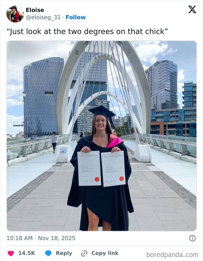 Woman in graduation gown holding two degrees on a city bridge, symbolizing celebration of women’s success and academic achievement. Woman in graduation gown holding two degrees on a city bridge, symbolizing celebration of women’s success and academic achievement.